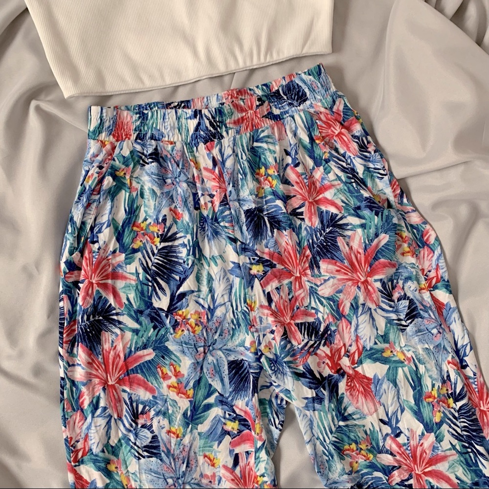 Summer Tropical Beach Floral Stretch Loungewear Harem Pants in Multicolor (XS)